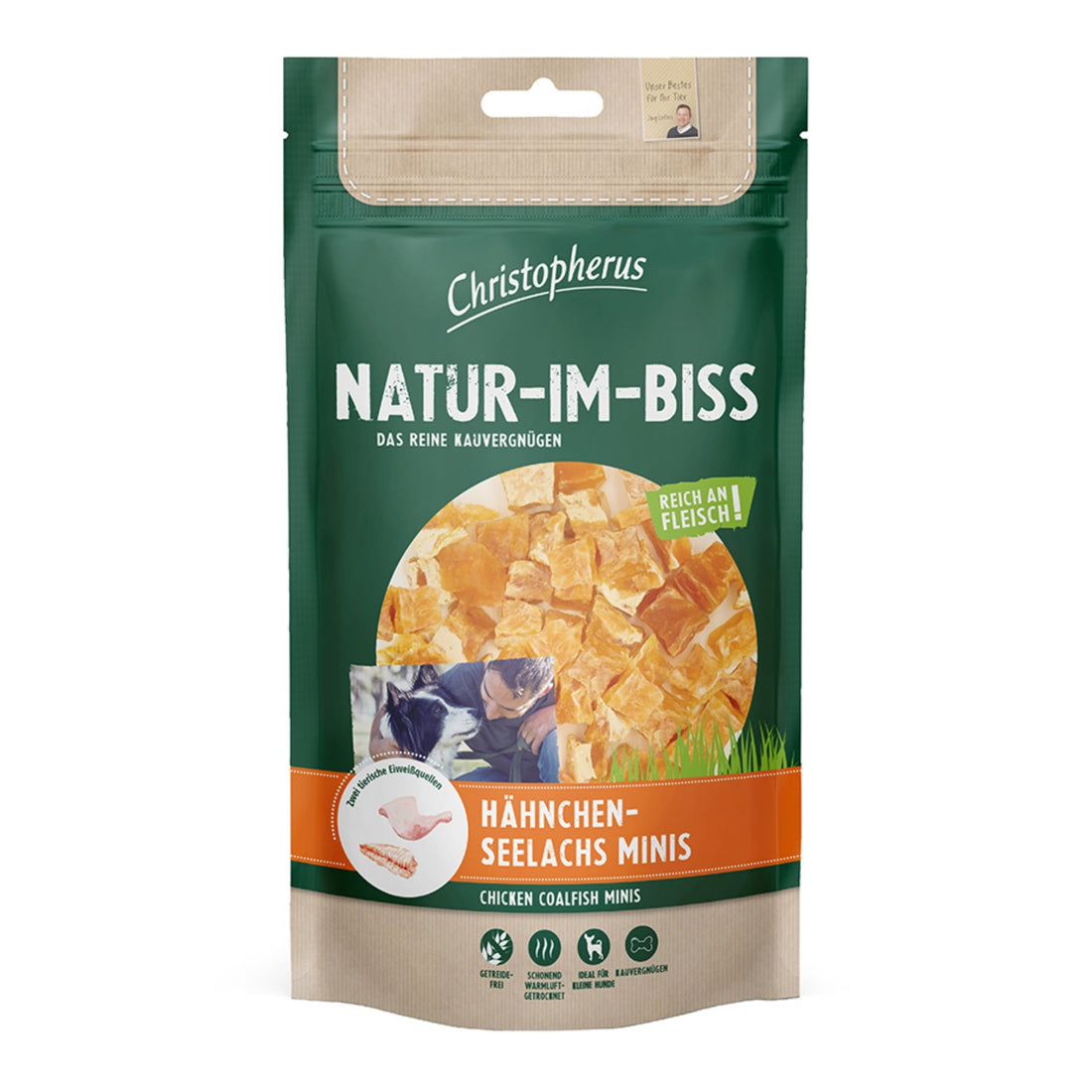 Christopherus Natur - Im - Biss Hähnchen - Seelachs Minis, Hundesnack - Woofshack