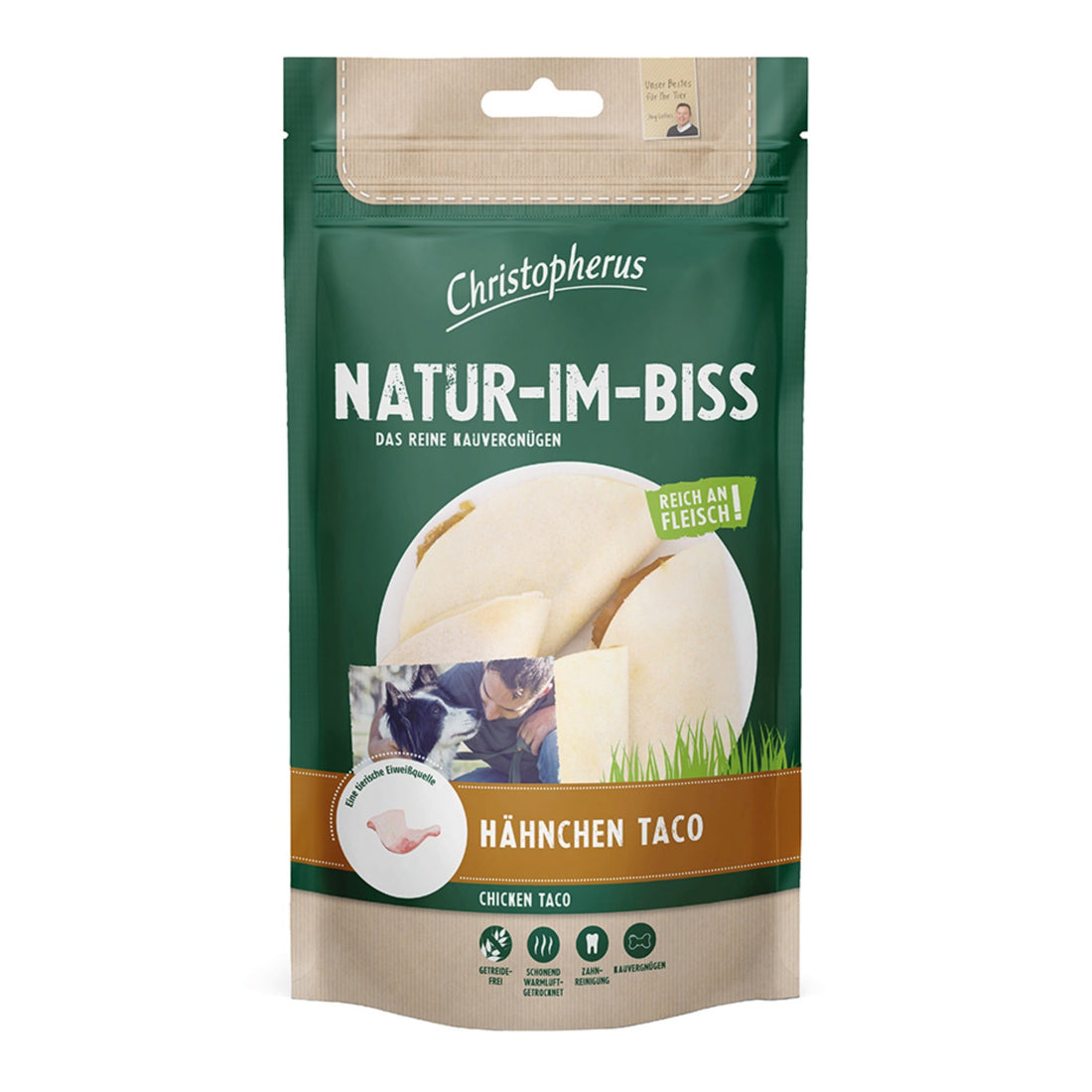 Christopherus Natur - Im - Biss Hähnchen Taco, Hundesnack - Woofshack