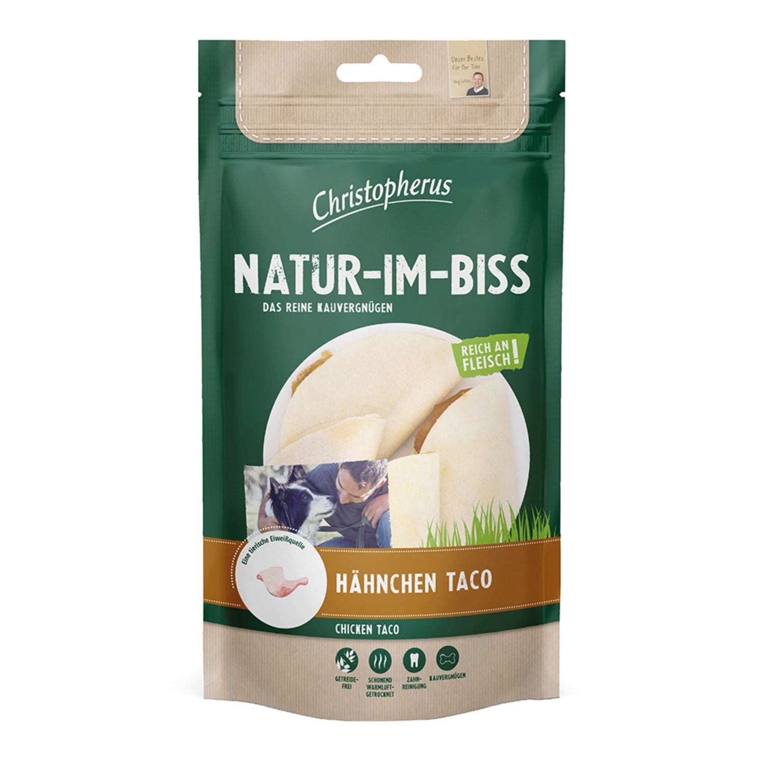 Christopherus Natur - Im - Biss Hähnchen Taco, Hundesnack - Woofshack
