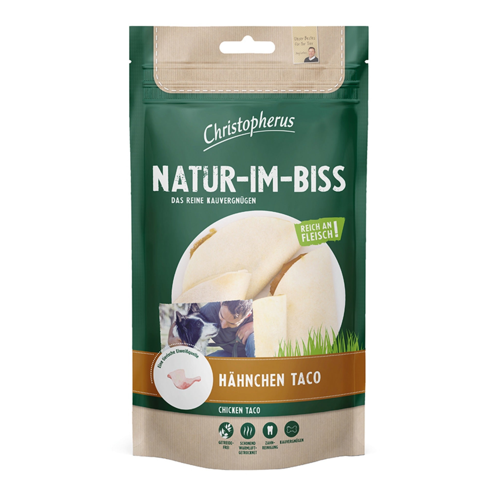 Christopherus Natur - Im - Biss Hähnchen Taco, Hundesnack - Woofshack
