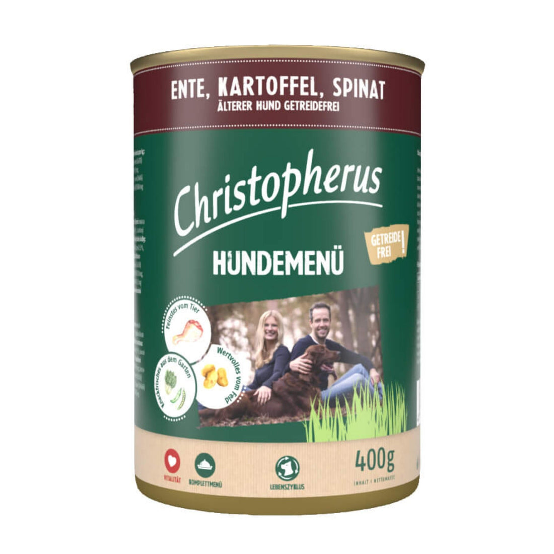 Christopherus Senior Hundemenü Ente, Kartoffel &amp; Spinat, Hunde Nassfutter - Woofshack