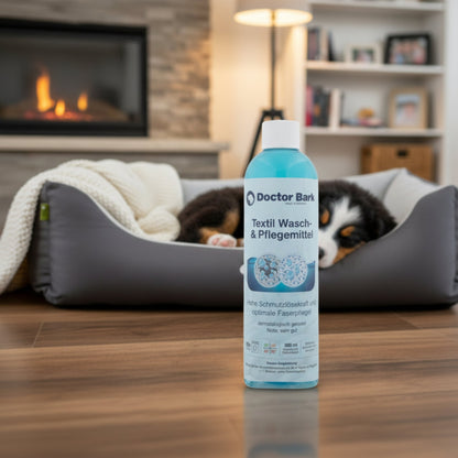 Doctor Bark Textil Wasch - und Pflegemittel – Porentief rein, geruchsfrei &amp; schonend für Hundebetten, Autoschondecken &amp; Heimtextilien - Woofshack