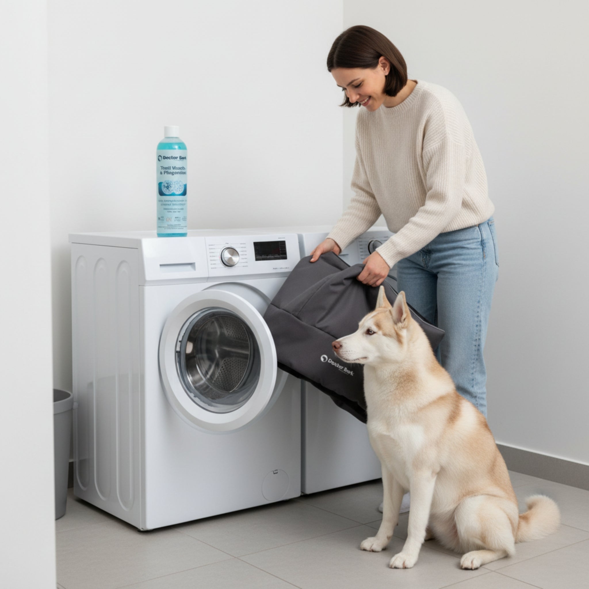 Doctor Bark Textil Wasch - und Pflegemittel – Porentief rein, geruchsfrei &amp; schonend für Hundebetten, Autoschondecken &amp; Heimtextilien - Woofshack
