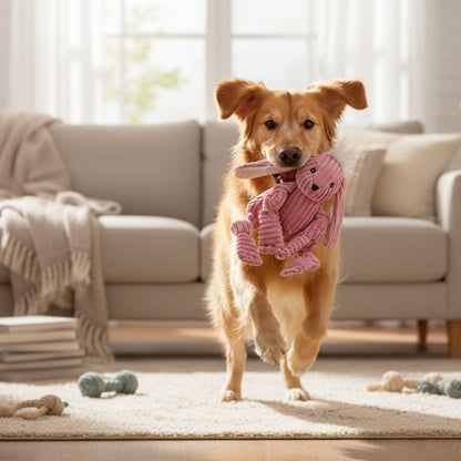 HuggleHounds Bitsy Bunny Knottie – Strapazierfähiges Plüsch - Hundespielzeug mit geknoteten Gliedmaßen für intensive Kausessions und aktives Spielen - Woofshack