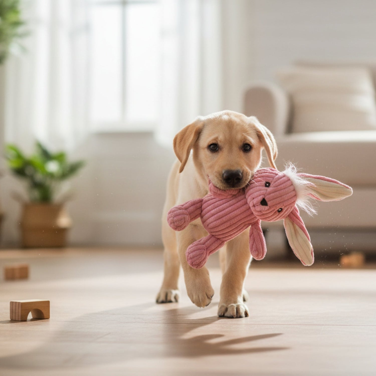 HuggleHounds Bitsy Bunny Knottie – Strapazierfähiges Plüsch - Hundespielzeug mit geknoteten Gliedmaßen für intensive Kausessions und aktives Spielen - Woofshack