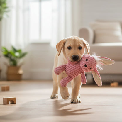 HuggleHounds Bitsy Bunny Knottie – Strapazierfähiges Plüsch - Hundespielzeug mit geknoteten Gliedmaßen für intensive Kausessions und aktives Spielen - Woofshack