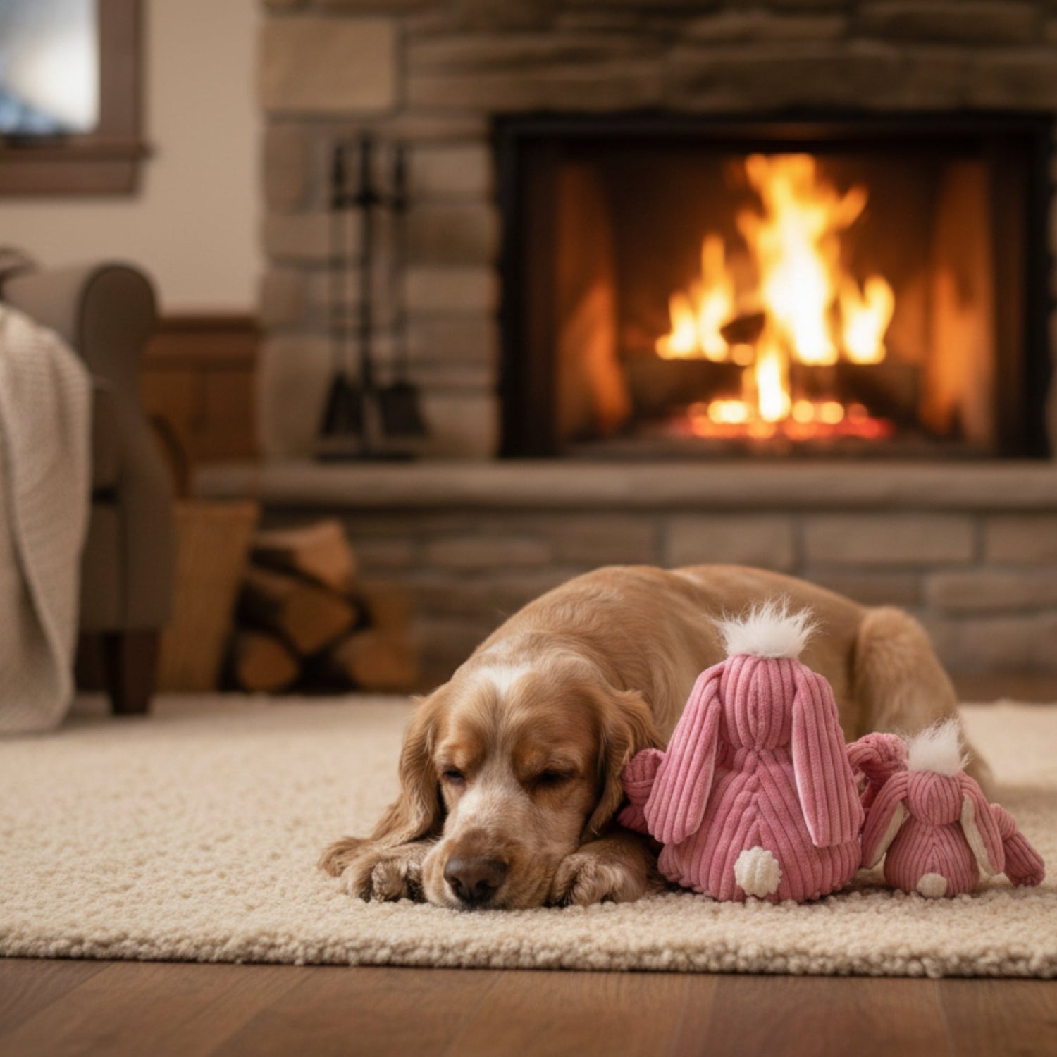 HuggleHounds Bitsy Bunny Knottie – Strapazierfähiges Plüsch - Hundespielzeug mit geknoteten Gliedmaßen für intensive Kausessions und aktives Spielen - Woofshack