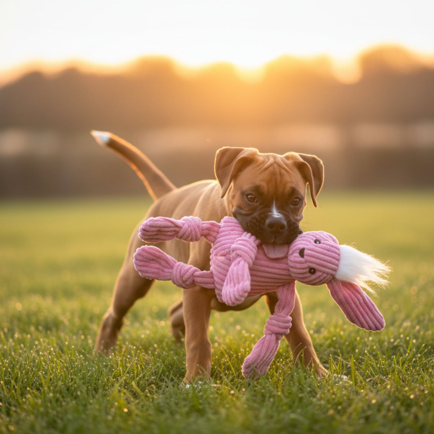 HuggleHounds Bitsy Bunny Knottie – Strapazierfähiges Plüsch - Hundespielzeug mit geknoteten Gliedmaßen für intensive Kausessions und aktives Spielen - Woofshack