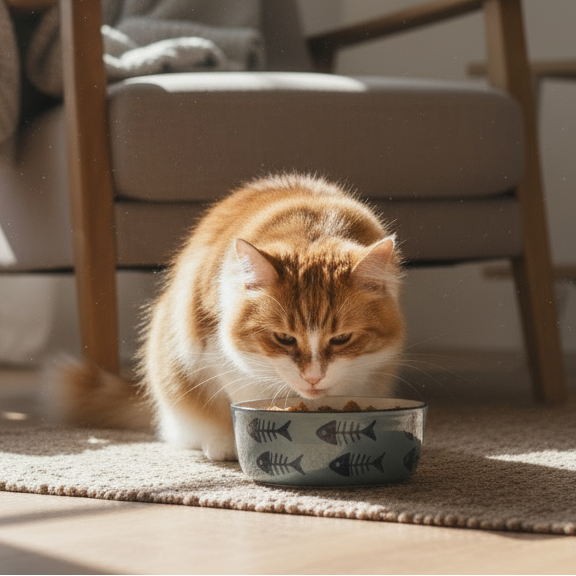 Katze frisst von vorne