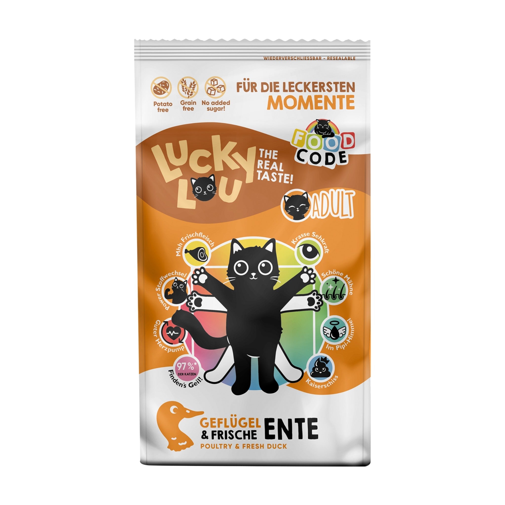 Lucky Lou Food Code Adult Geflügel &amp; Ente, Katzen Trockenfutter - Woofshack