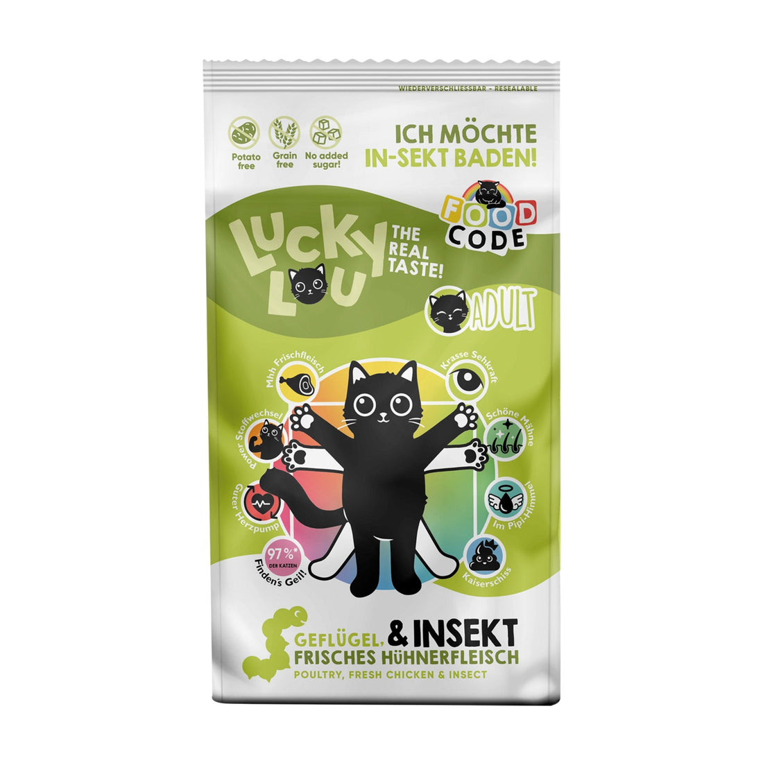 Lucky Lou Food Code Adult Geflügel &amp; Insekten, Katzen Trockenfutter - Woofshack