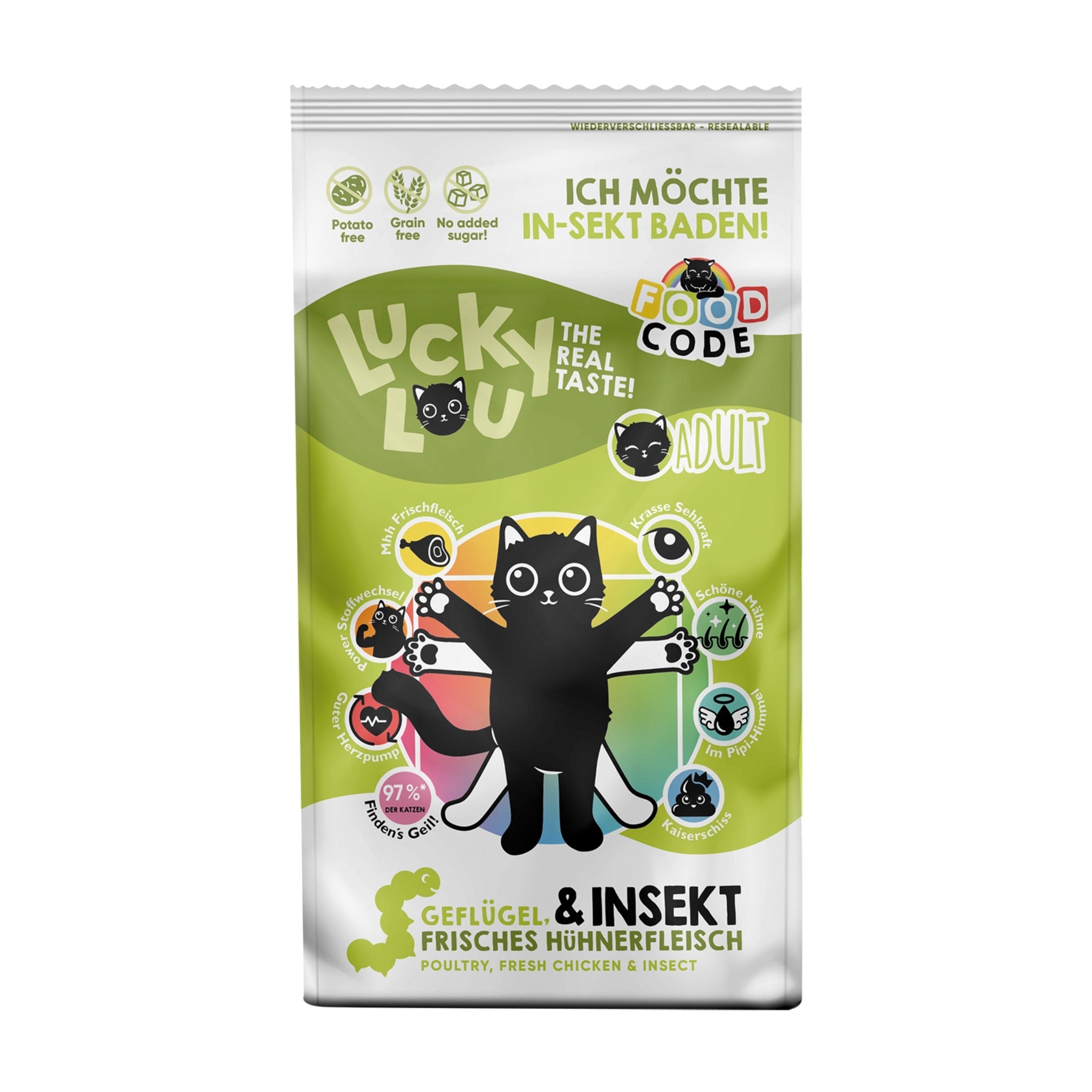 Lucky Lou Food Code Adult Geflügel &amp; Insekten, Katzen Trockenfutter - Woofshack