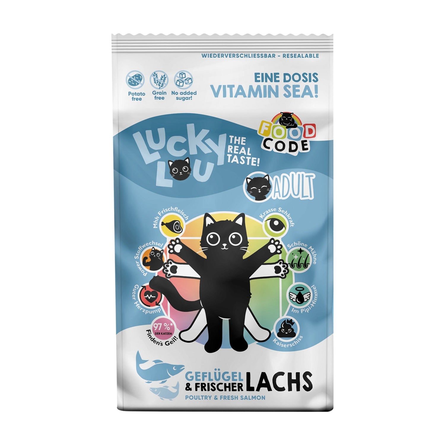 Lucky Lou Food Code Adult Geflügel &amp; Lachs, Katzen Trockenfutter - Woofshack