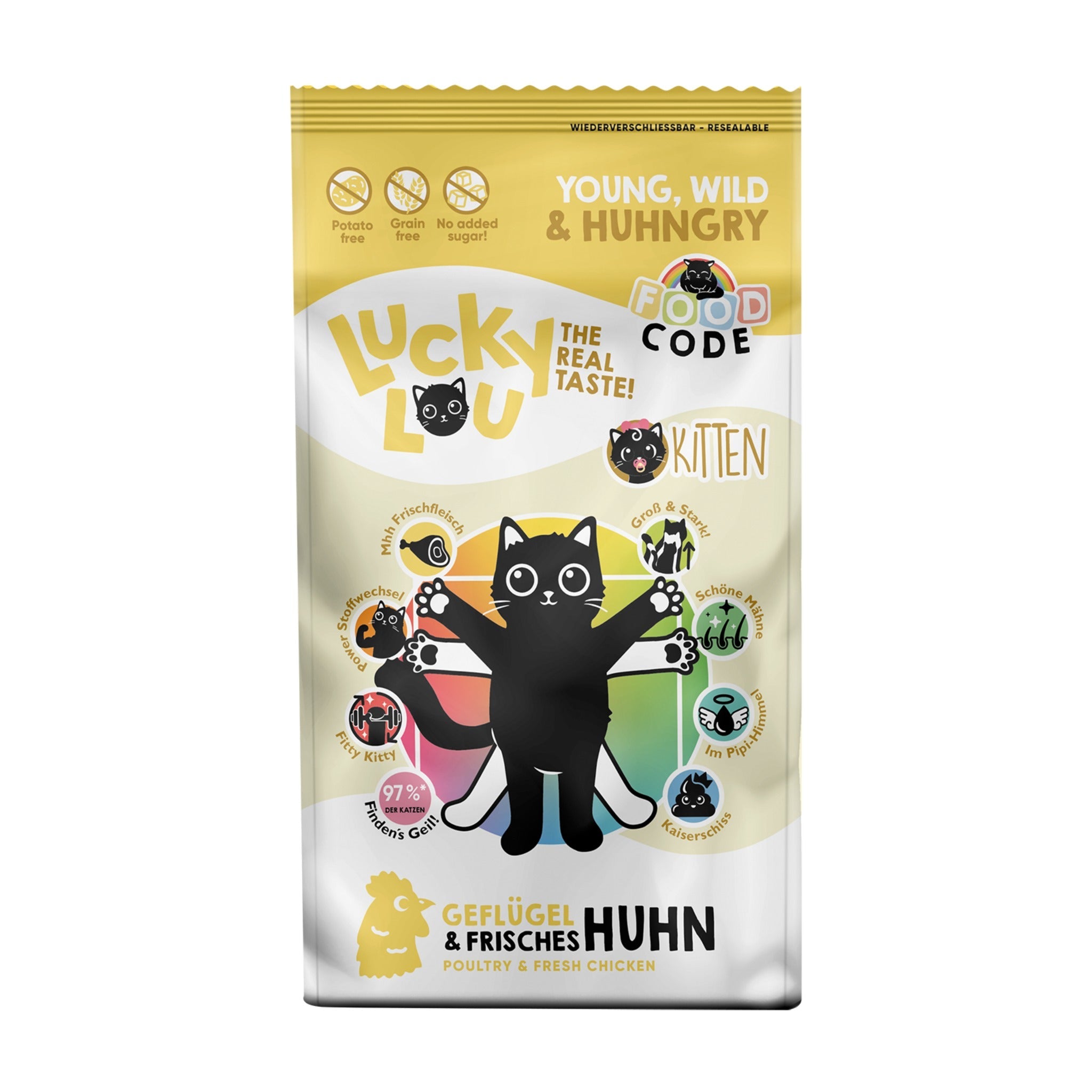 Lucky Lou Food Code Kitten Geflügel &amp; Huhn, Katzen Trockenfutter - Woofshack