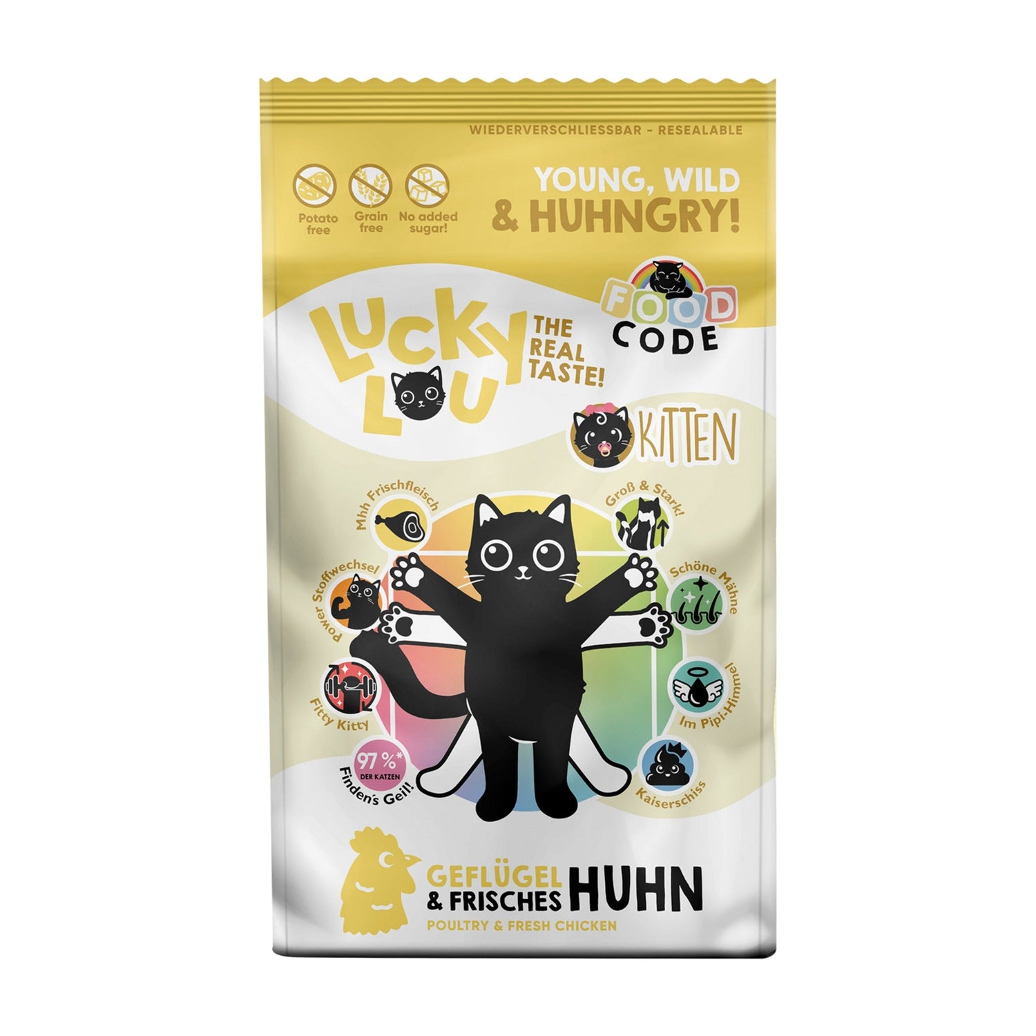 Lucky Lou Food Code Kitten Geflügel &amp; Huhn, Katzen Trockenfutter - Woofshack