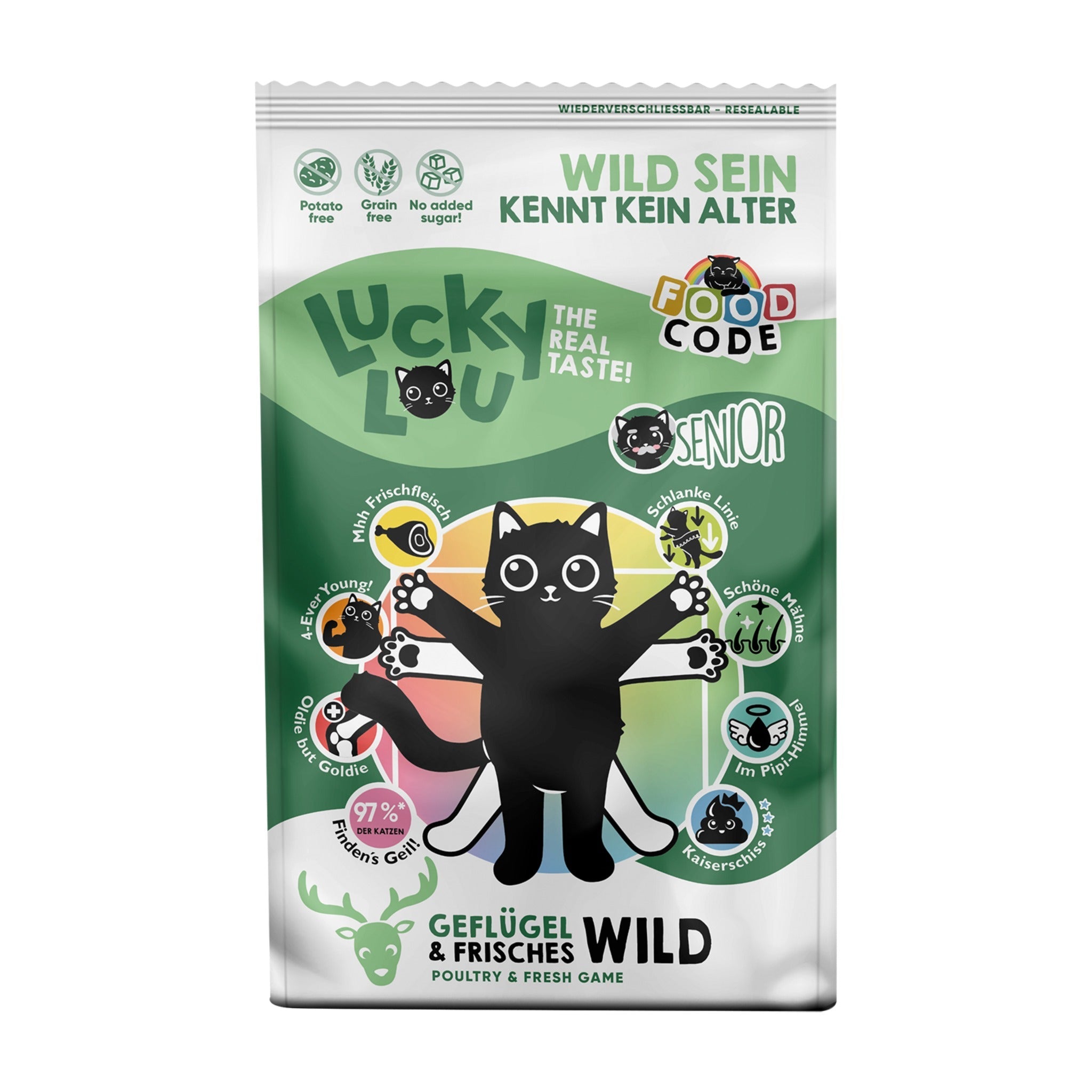 Lucky Lou Food Code Senior Geflügel &amp; Wild, Katzen Trockenfutter - Woofshack