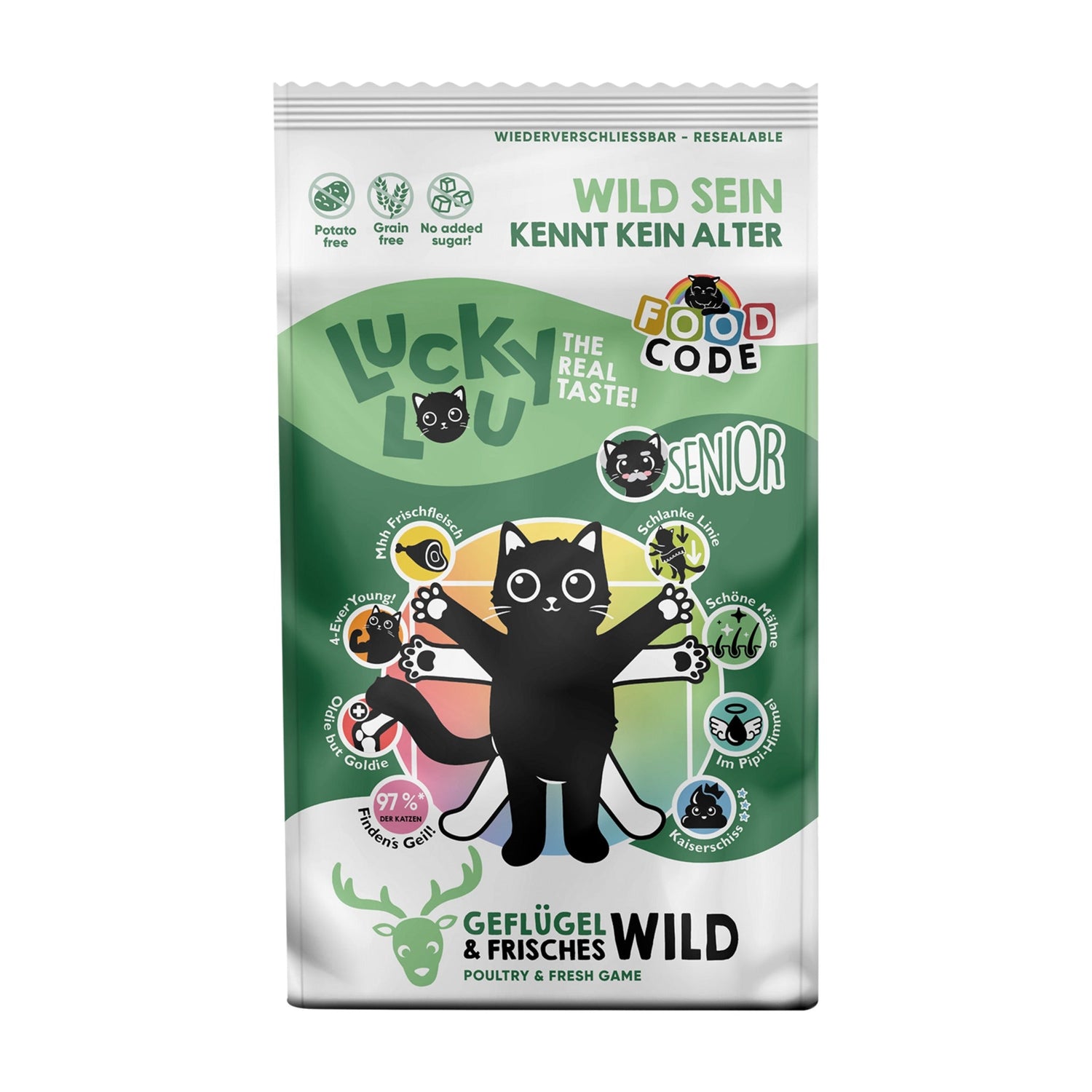 Lucky Lou Food Code Senior Geflügel &amp; Wild, Katzen Trockenfutter - Woofshack