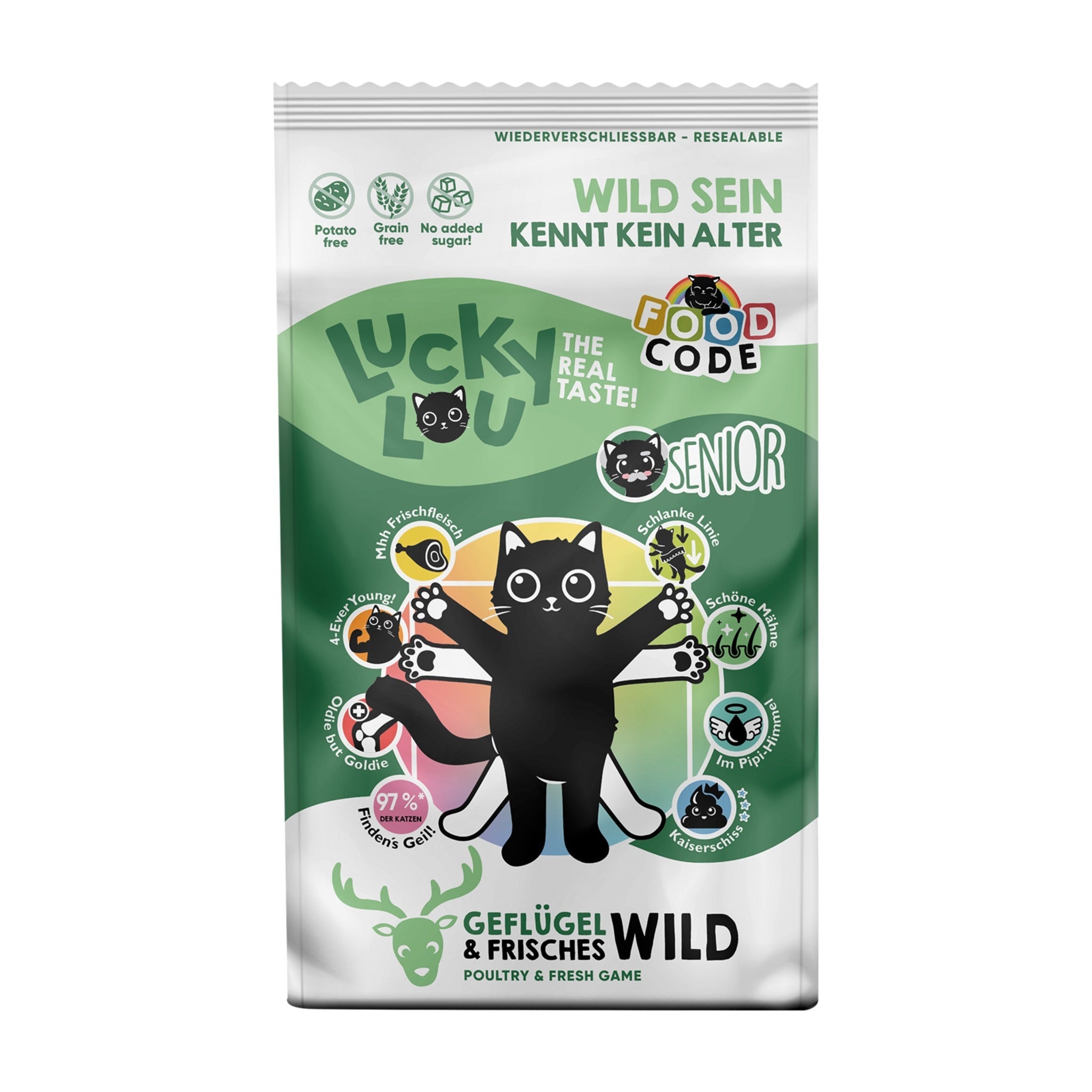 Lucky Lou Food Code Senior Geflügel &amp; Wild, Katzen Trockenfutter - Woofshack