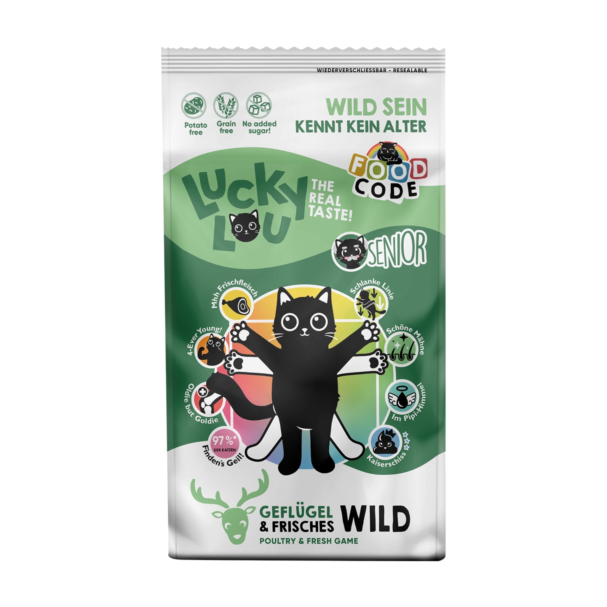 Lucky Lou Food Code Senior Geflügel &amp; Wild, Katzen Trockenfutter - Woofshack