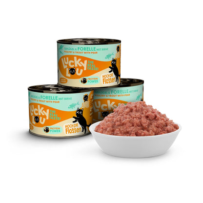 Lucky Lou Life Stage Adult Geflügel &amp; Forelle, Katzen Nassfutter - Woofshack