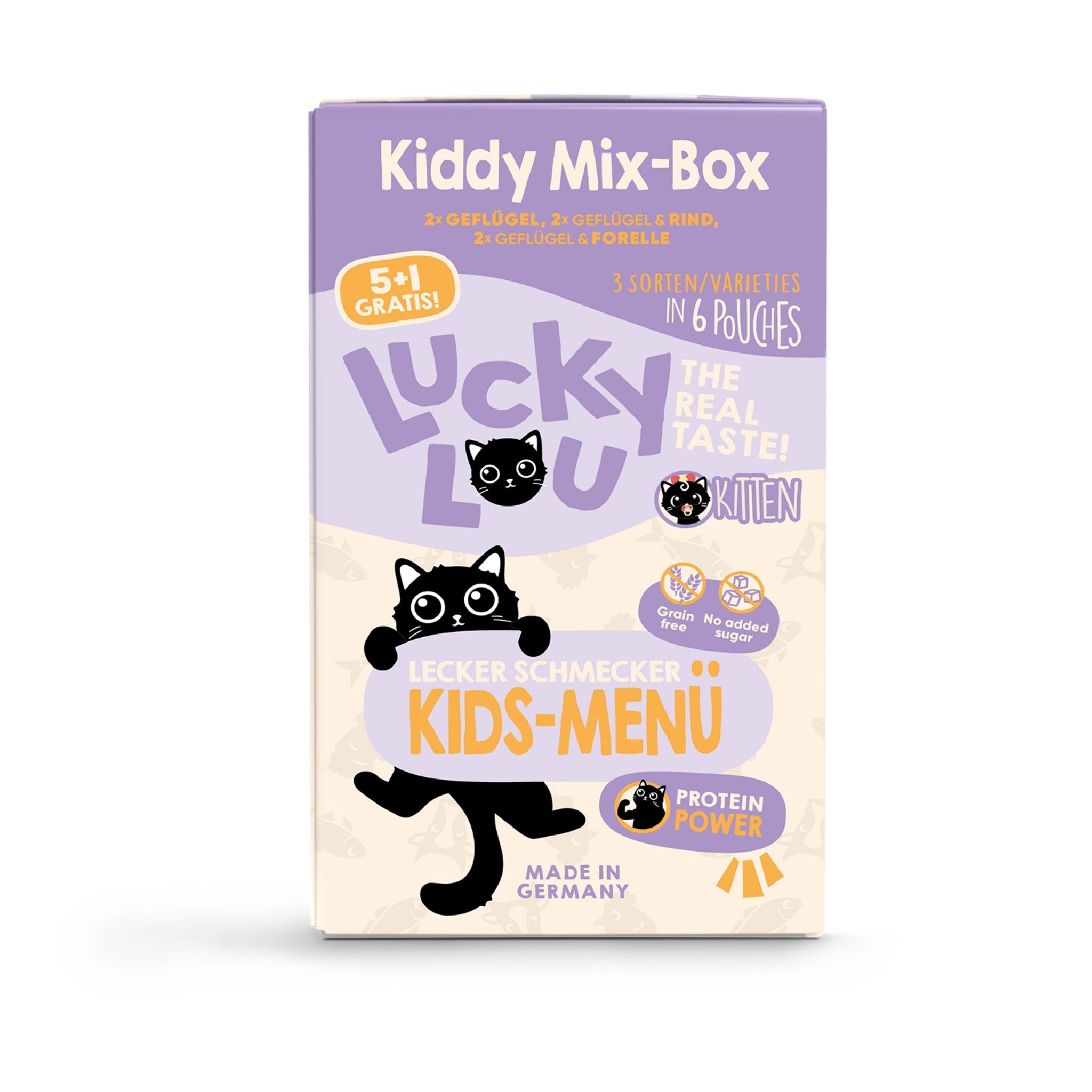 Lucky Lou Pouch Life Stage Kitten Kiddy Mix - Box, Katzen Nassfutter - Woofshack