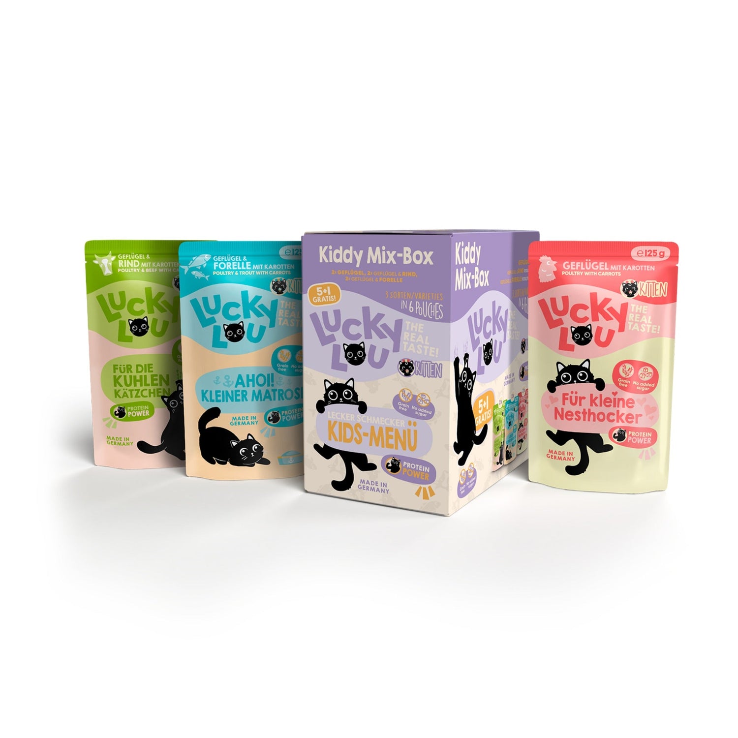 Lucky Lou Pouch Life Stage Kitten Kiddy Mix - Box, Katzen Nassfutter - Woofshack
