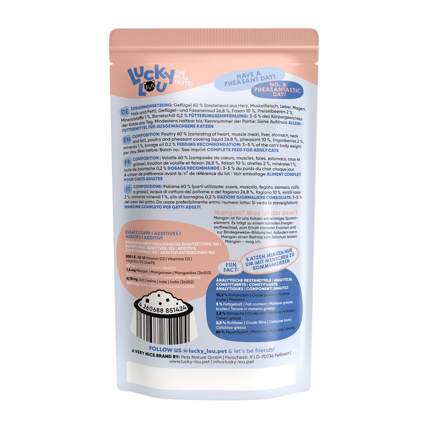 Lucky Lou Pouch Lifestage Adult Geflügel &amp; Fasan, Katzen Nassfutter - Woofshack