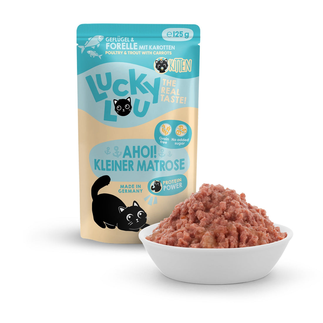 Lucky Lou Pouch Lifestage Adult Geflügel &amp; Forelle, Katzen Nassfutter - Woofshack