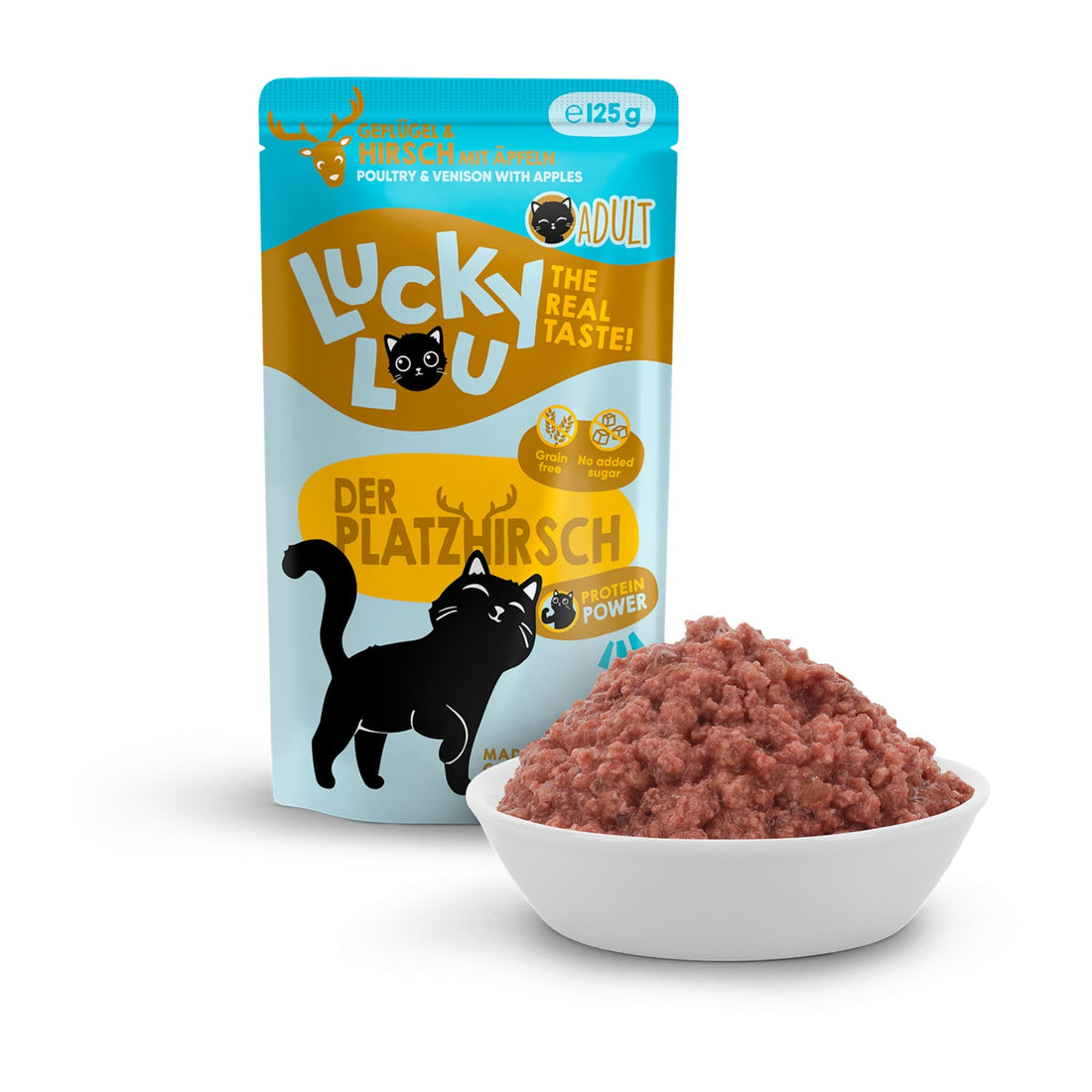 Lucky Lou Pouch Lifestage Adult Geflügel &amp; Hirsch, Katzen Nassfutter - Woofshack