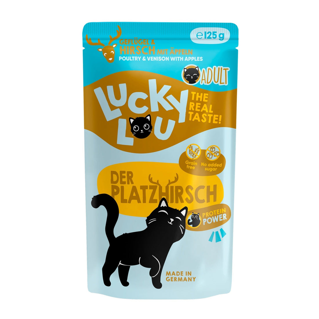 Lucky Lou Pouch Lifestage Adult Geflügel &amp; Hirsch, Katzen Nassfutter - Woofshack