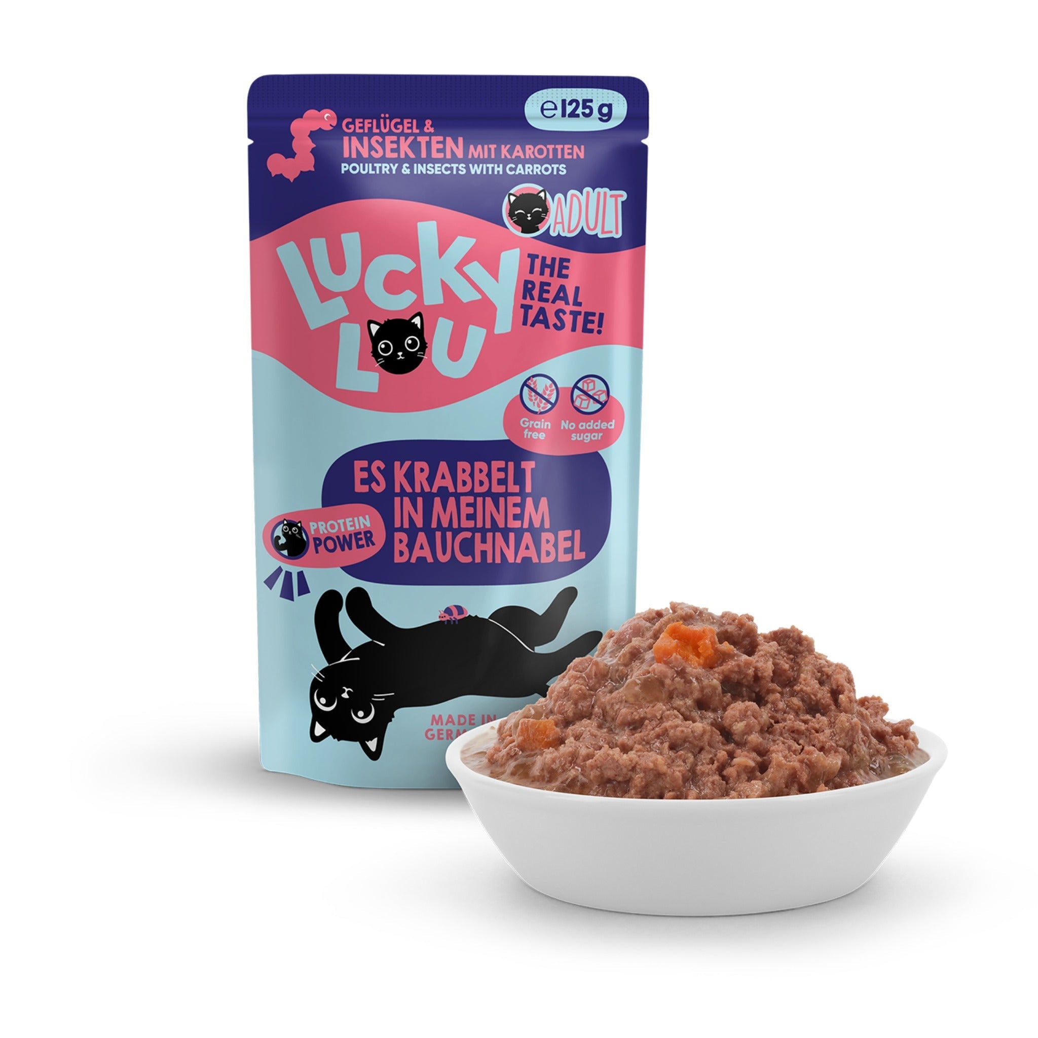 Lucky Lou Pouch Lifestage Adult Geflügel &amp; Insekt, Katzen Nassfutter - Woofshack