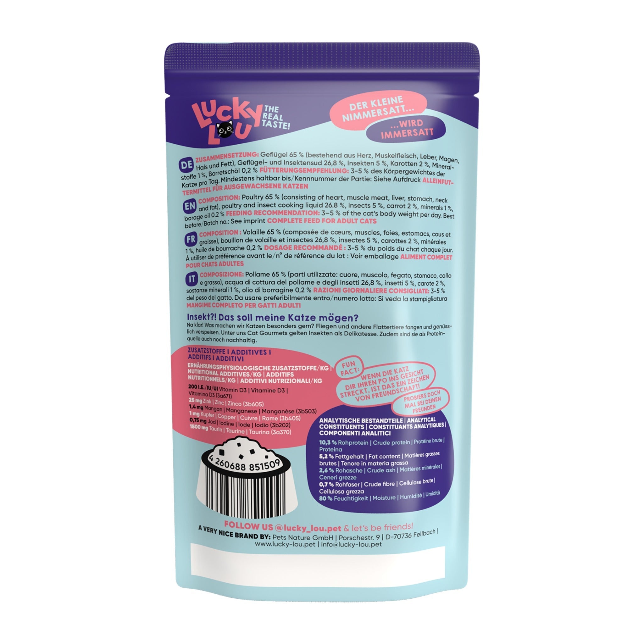 Lucky Lou Pouch Lifestage Adult Geflügel &amp; Insekt, Katzen Nassfutter - Woofshack