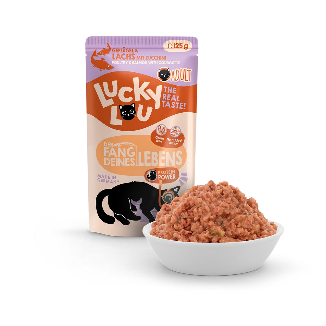 Lucky Lou Pouch Lifestage Adult Geflügel &amp; Lachs, Katzen Nassfutter - Woofshack