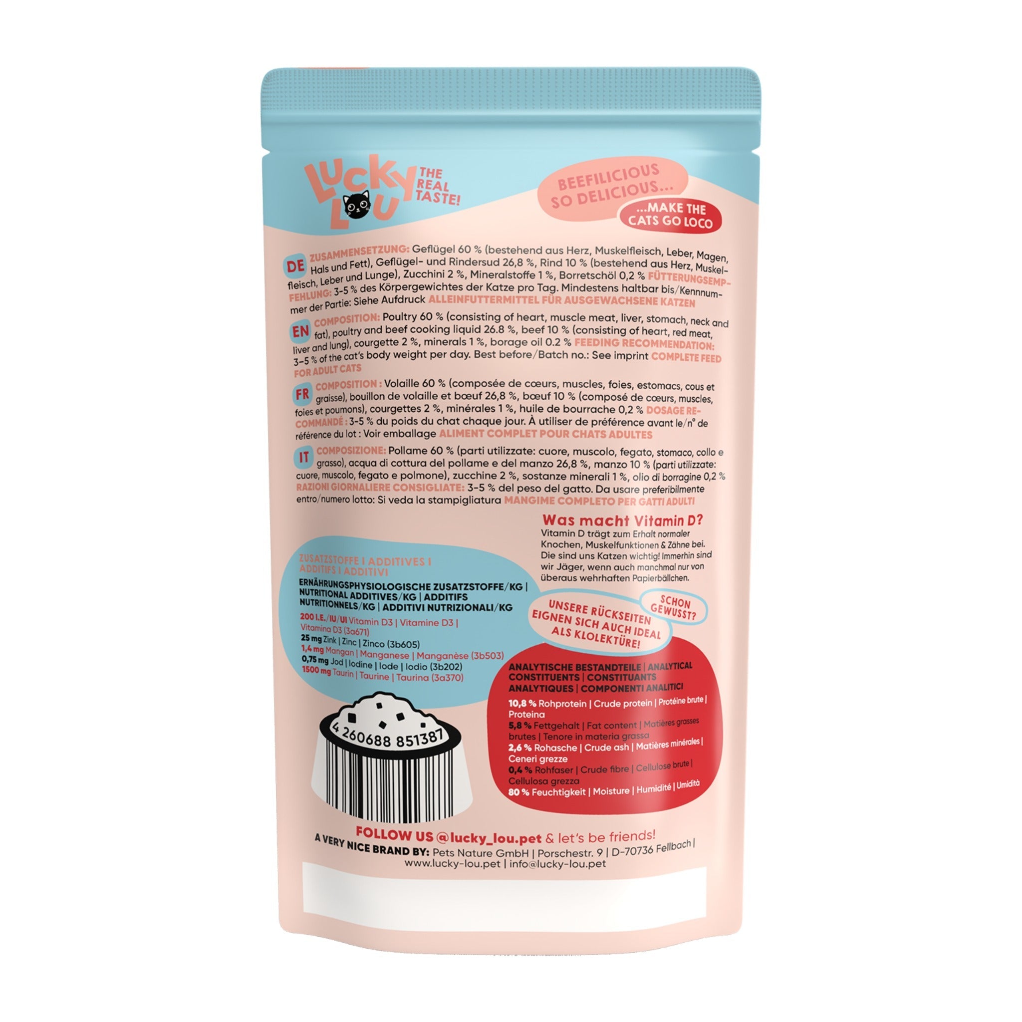 Lucky Lou Pouch Lifestage Adult Geflügel &amp; Rind, Katzen Nassfutter - Woofshack