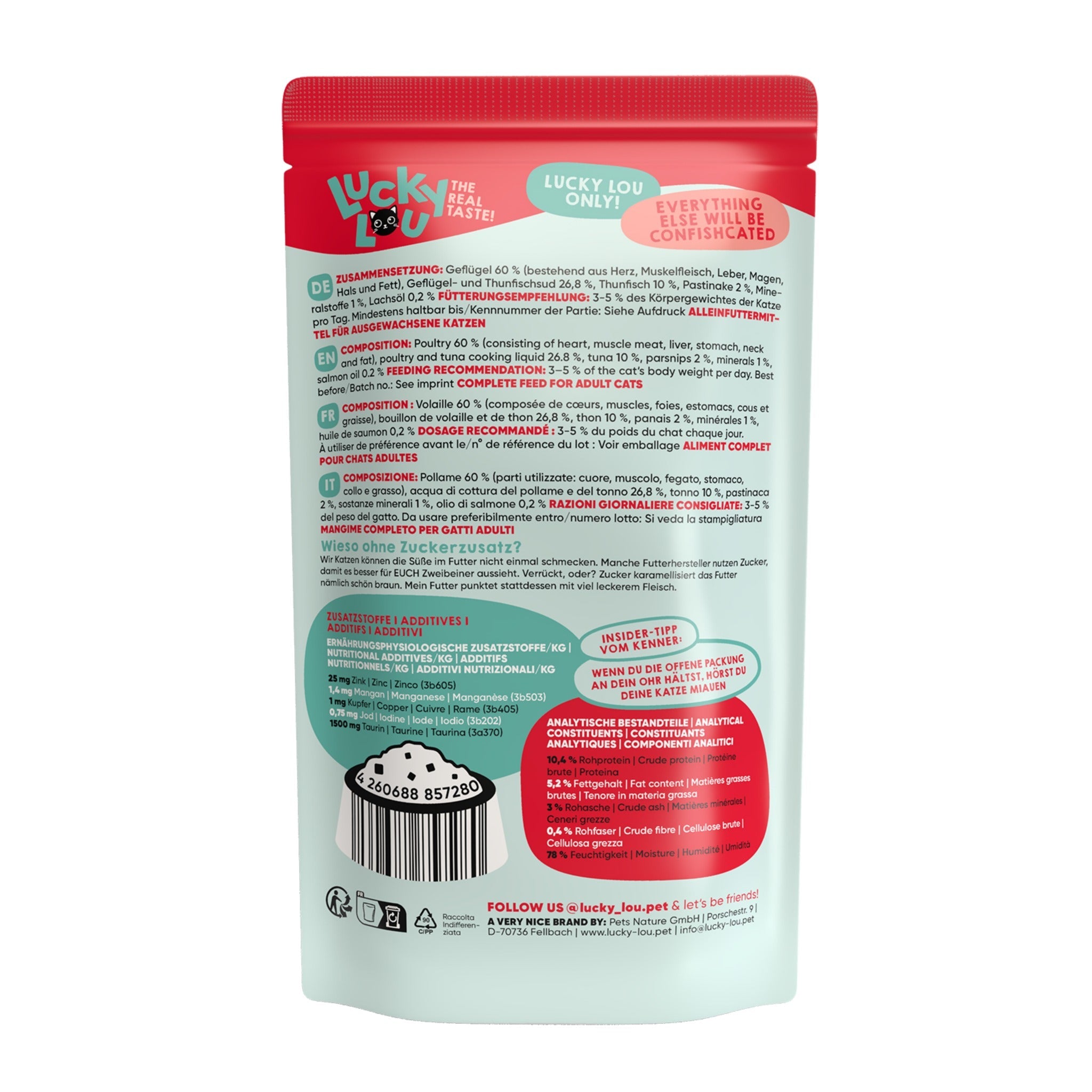 Lucky Lou Pouch Lifestage Adult Geflügel &amp; Thunfisch, Katzen Nassfutter - Woofshack