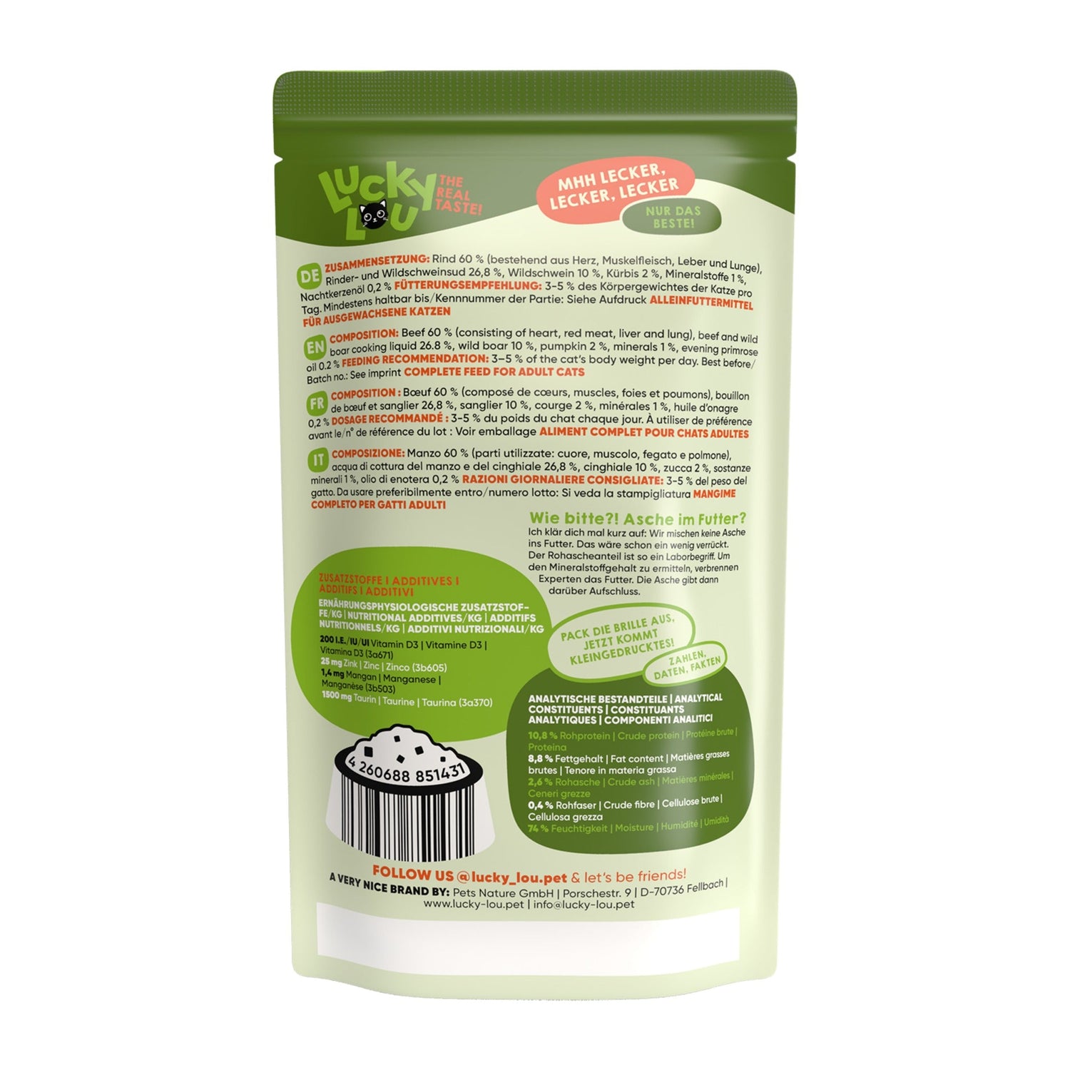 Lucky Lou Pouch Lifestage Adult Rind &amp; Wildschwein, Katzen Nassfutter - Woofshack