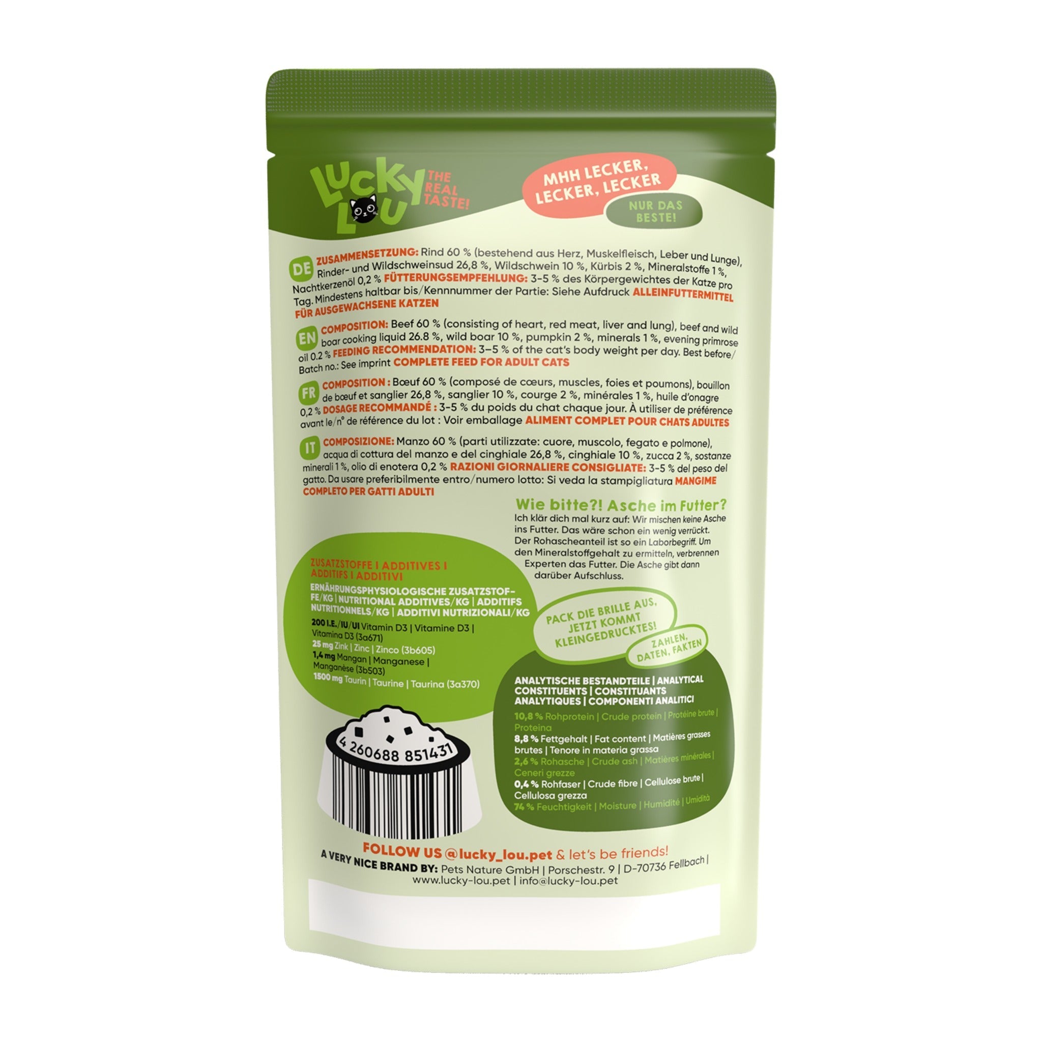 Lucky Lou Pouch Lifestage Adult Rind &amp; Wildschwein, Katzen Nassfutter - Woofshack