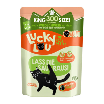 Lucky Lou Pouch Lifestage Adult Rind &amp; Wildschwein, Katzen Nassfutter - Woofshack
