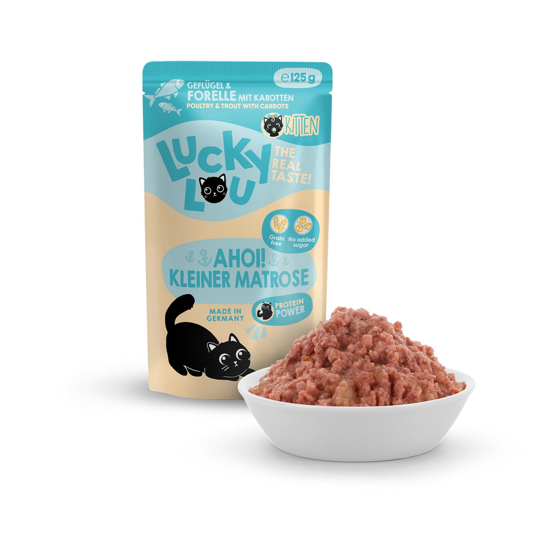 Lucky Lou Pouch Lifestage Kitten Geflügel &amp; Forelle, Nassfutter - Woofshack