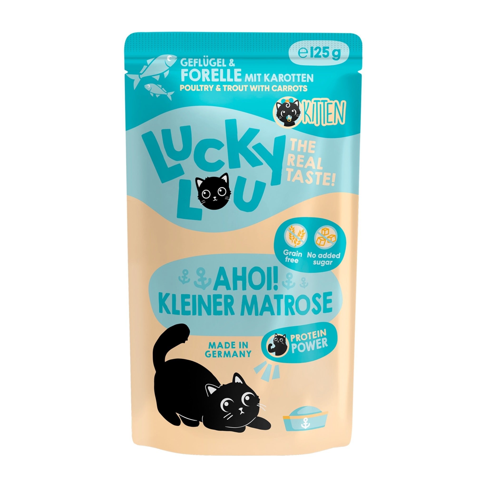 Lucky Lou Pouch Lifestage Kitten Geflügel &amp; Forelle, Nassfutter - Woofshack