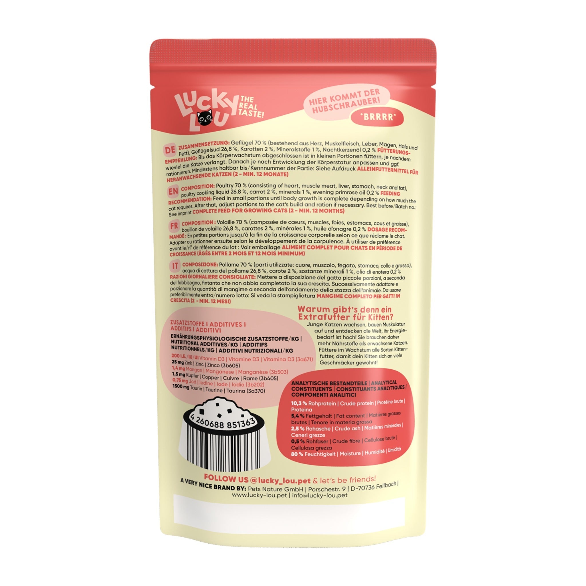 Lucky Lou Pouch Lifestage Kitten Geflügel, Nassfutter - Woofshack