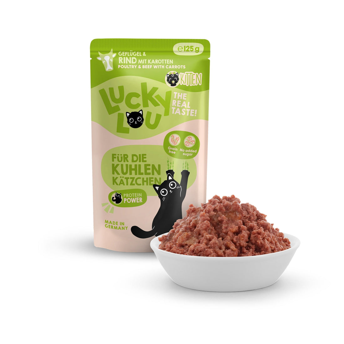 Lucky Lou Pouch Lifestage Kitten Geflügel &amp; Rind, Nassfutter - Woofshack