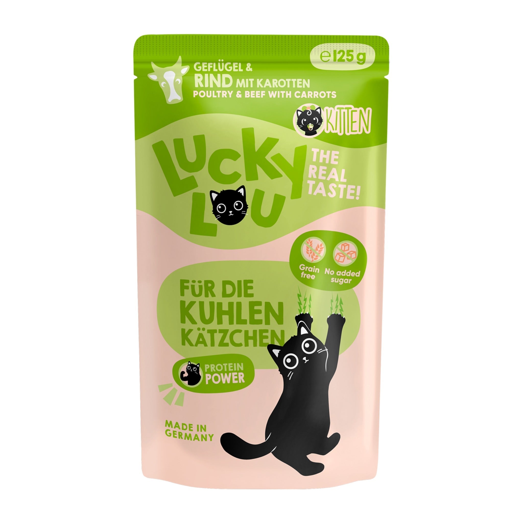 Lucky Lou Pouch Lifestage Kitten Geflügel &amp; Rind, Nassfutter - Woofshack