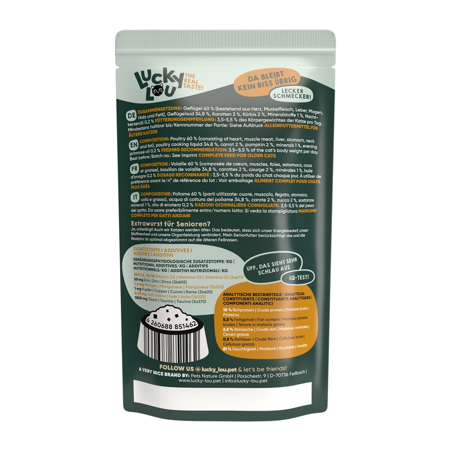 Lucky Lou Pouch Lifestage Senior Geflügel, Katzen Nassfutter - Woofshack