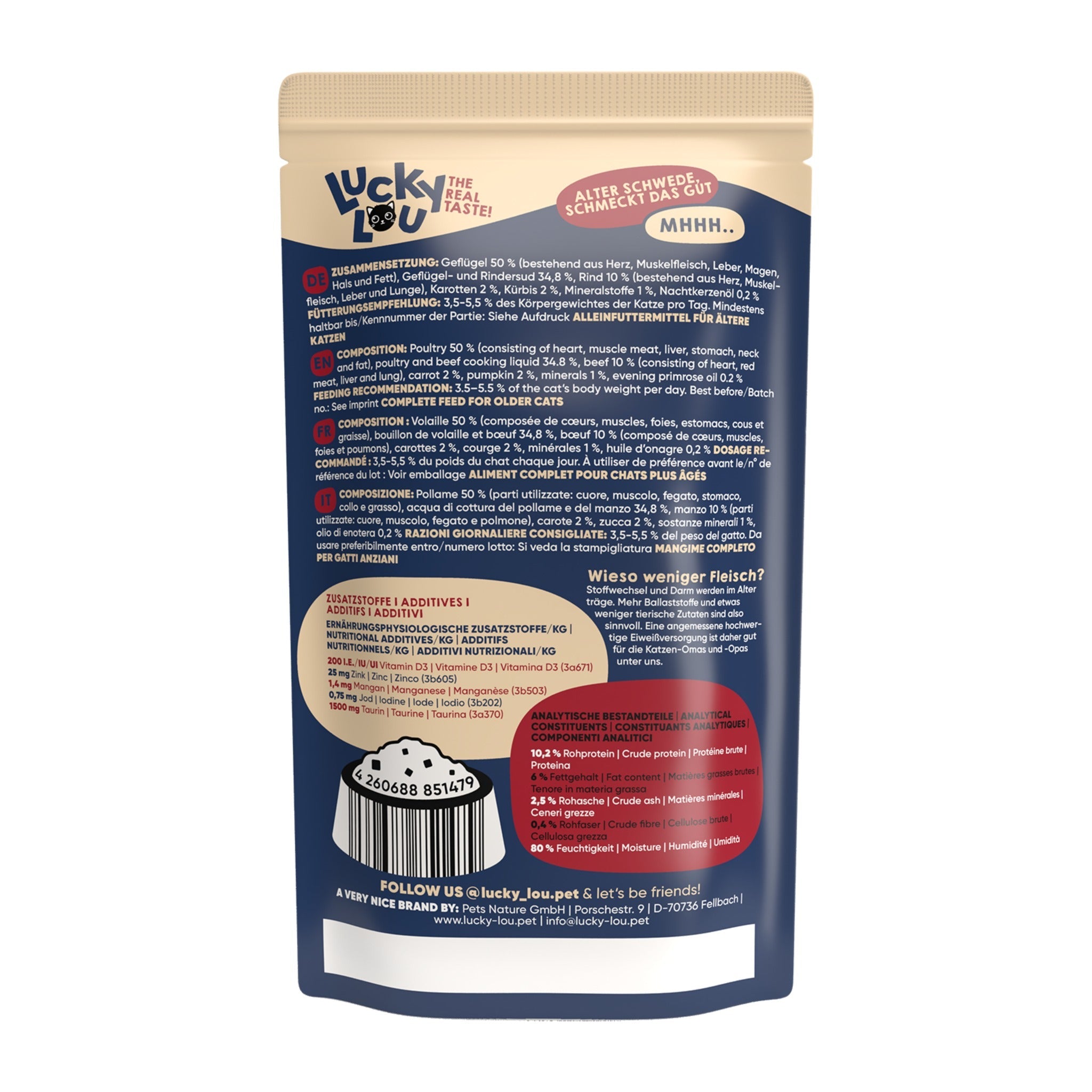Lucky Lou Pouch Lifestage Senior Geflügel &amp; Rind, Katzen Nassfutter - Woofshack