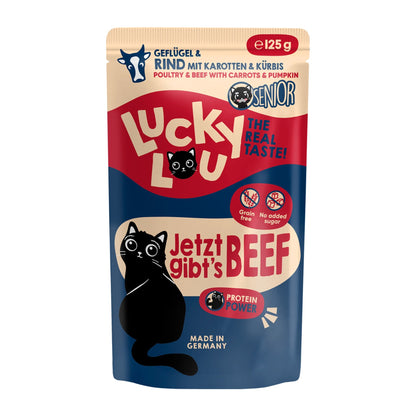 Lucky Lou Pouch Lifestage Senior Geflügel &amp; Rind, Katzen Nassfutter - Woofshack