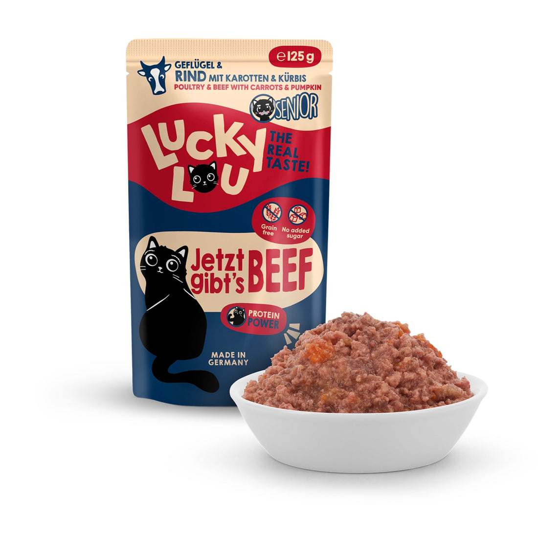 Lucky Lou Pouch Lifestage Senior Geflügel &amp; Rind, Katzen Nassfutter - Woofshack