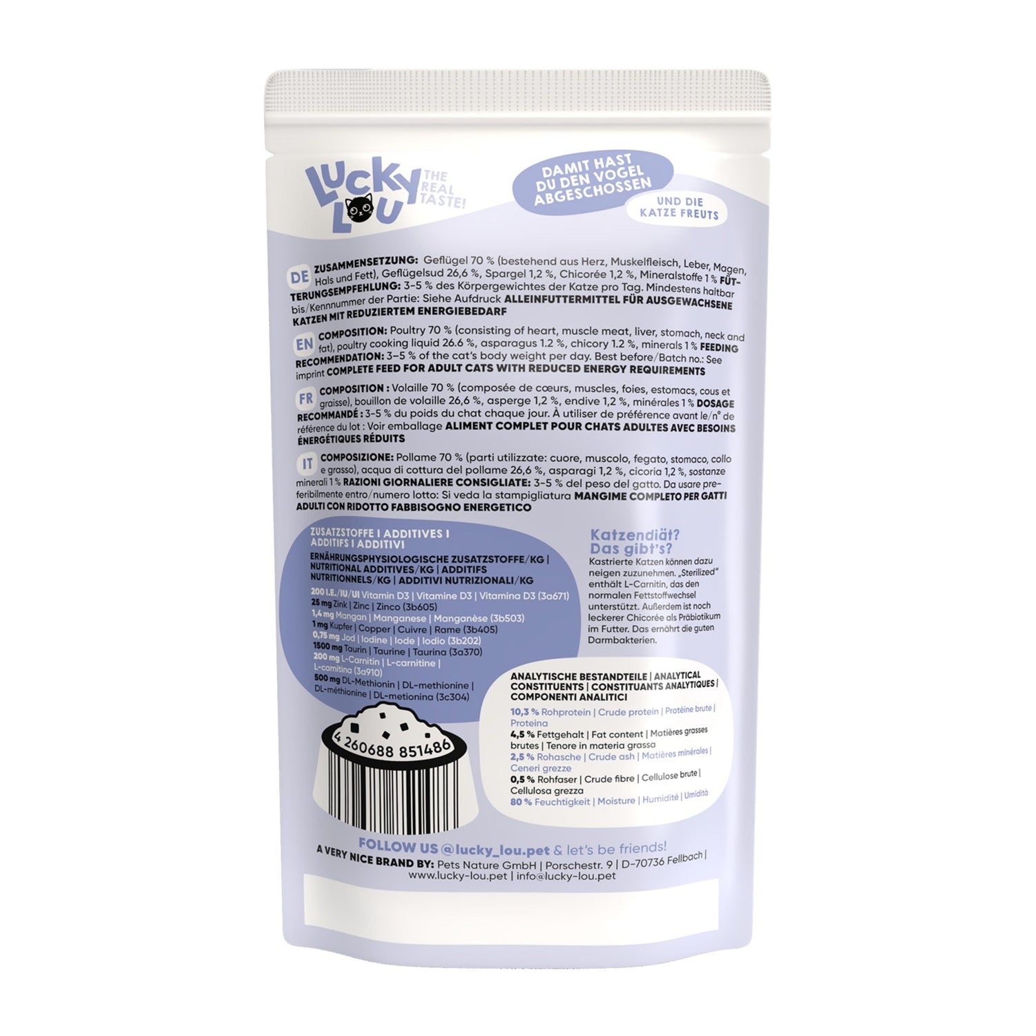 Lucky Lou Pouch Lifestage Sterilized Geflügel, Katzen Nassfutter - Woofshack