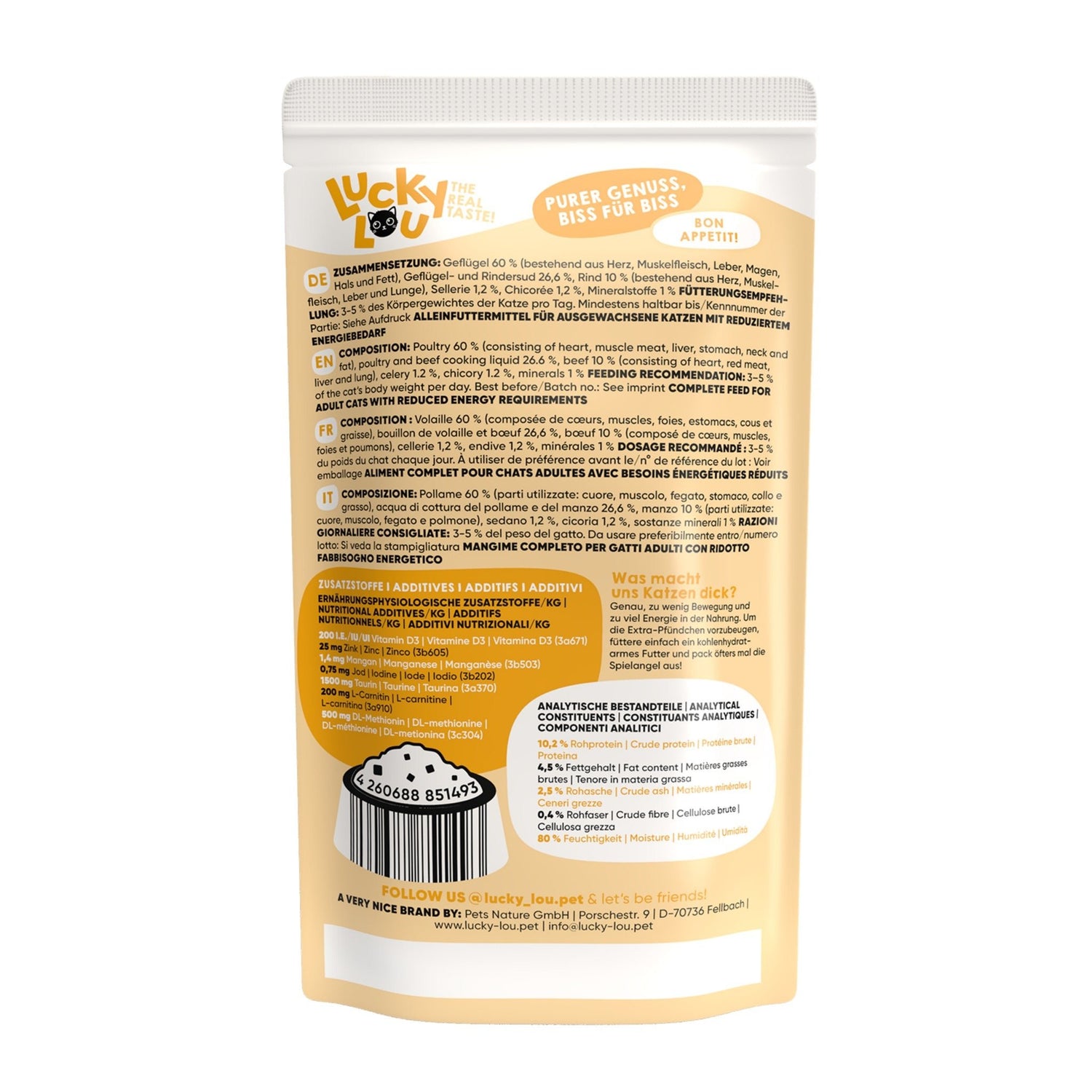 Lucky Lou Pouch Lifestage Sterilized Geflügel &amp; Rind, Katzen Nassfutter - Woofshack