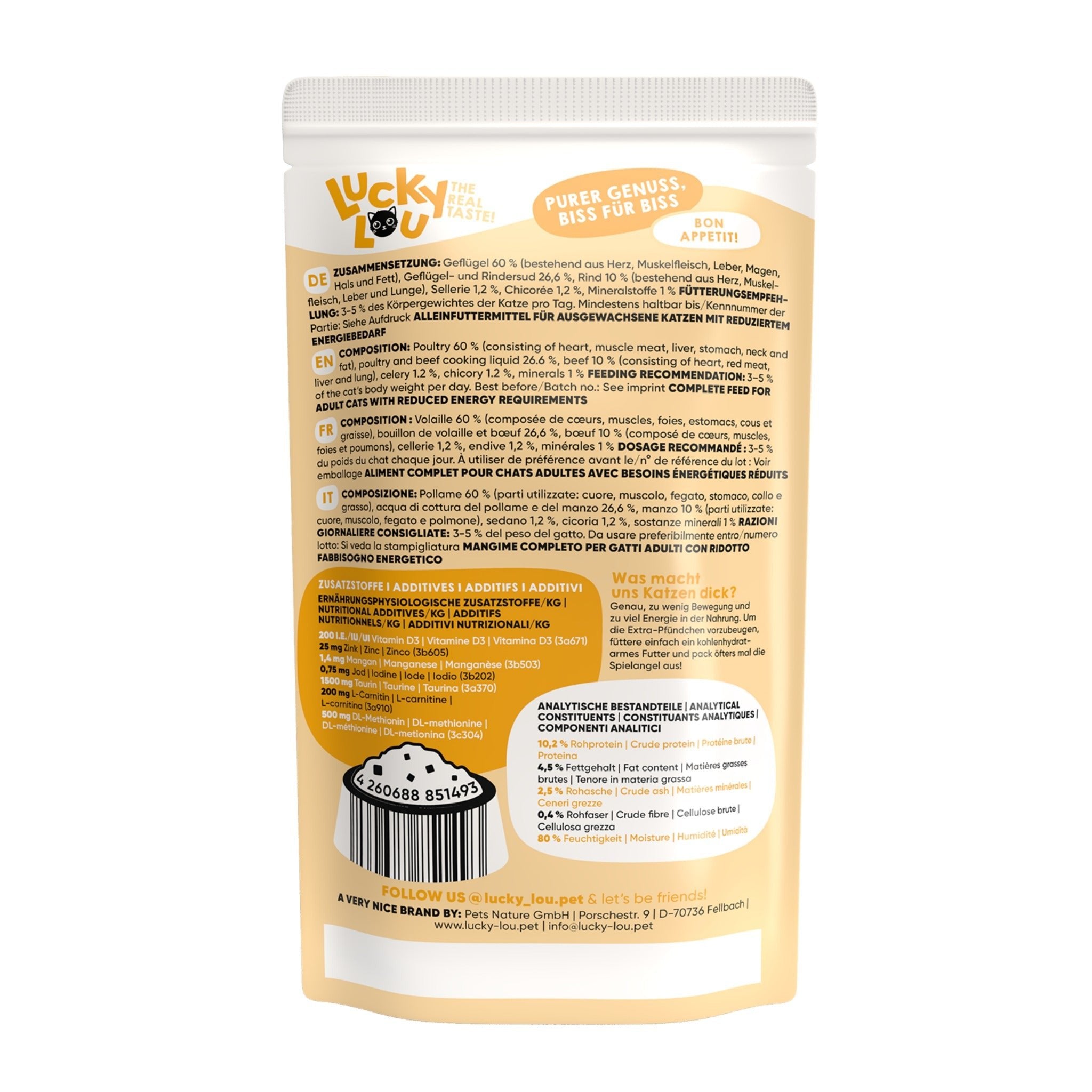 Lucky Lou Pouch Lifestage Sterilized Geflügel &amp; Rind, Katzen Nassfutter - Woofshack
